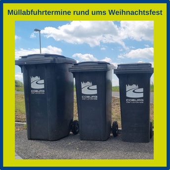 Drei Mülltonnen mit Landkreis-Logo stehen am Straßenrand.